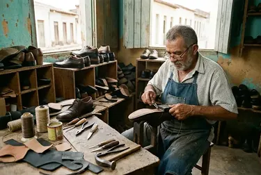 Sapateiro reformando um sapato social em Crato.
